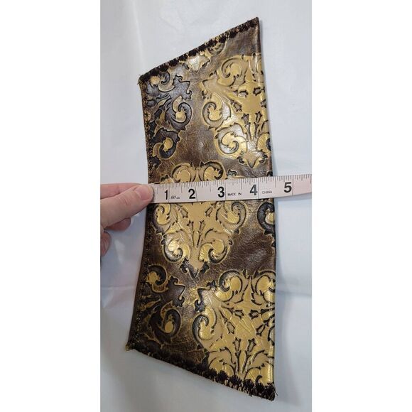 Inherited Leather Bag Wallet Clutch Engraved Scroll Metalic 10x4.5 - Picture 8 of 8